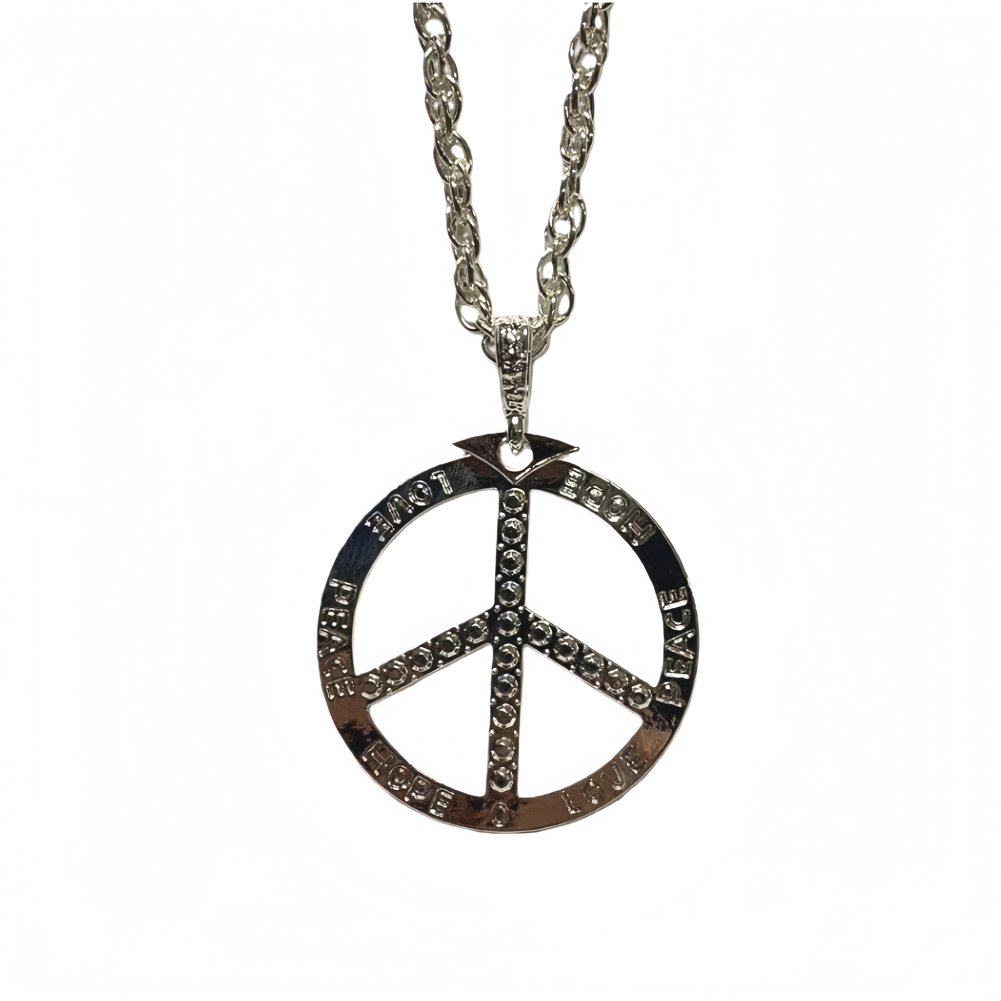 Silver Peace sign Necklace, Bling Chain ,Fancy Dress